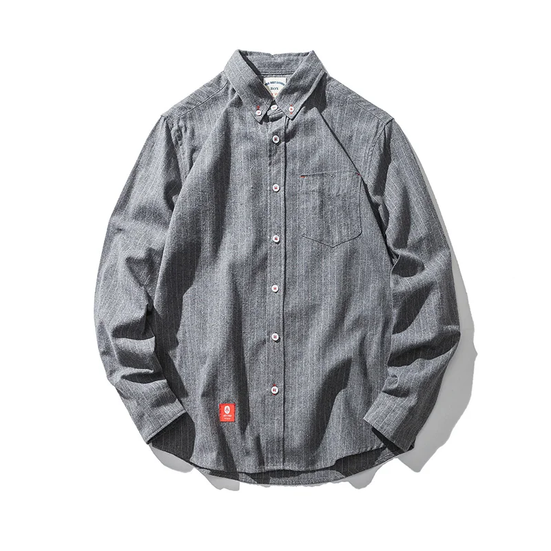 Новые японские стильные модные брендовые цветные клетчатые тонкие мужские рубашки с длинным рукавом в стиле хип-хоп Осенние повседневные винтажные полосатые мужские рубашки - Цвет: Picture Light Grey