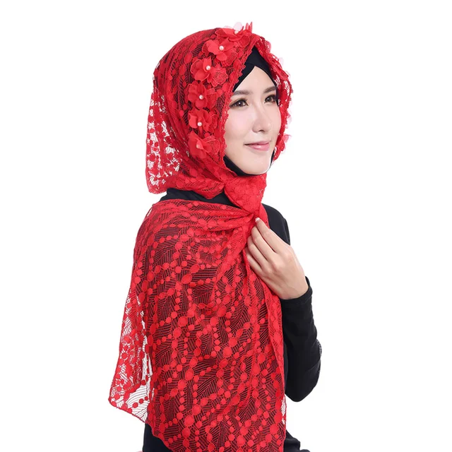 Buy 2017 Muslim Women Scarf New Lace Arab Convenient