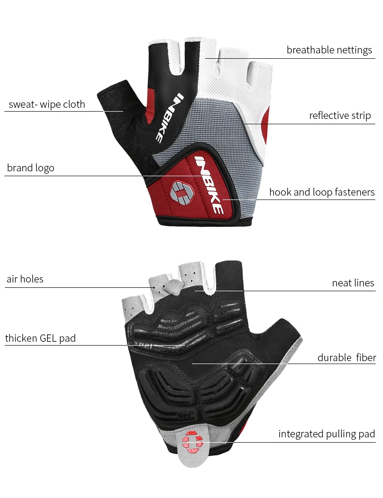 INBIKE велосипедные перчатки с полупальцами, летние перчатки для горного велосипеда, дышащие мужские и женские Перчатки для фитнеса, велосипедные перчатки, анти-шоковые спортивные перчатки
