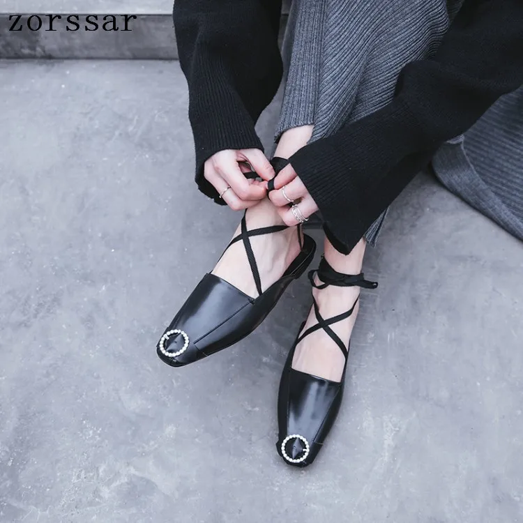

zorssar 2019 Spring Autumn New Ladies Flat Shoes Casual Women Shoes Fashion gladiator style cow Leather Pointed Toe Flat Shoes