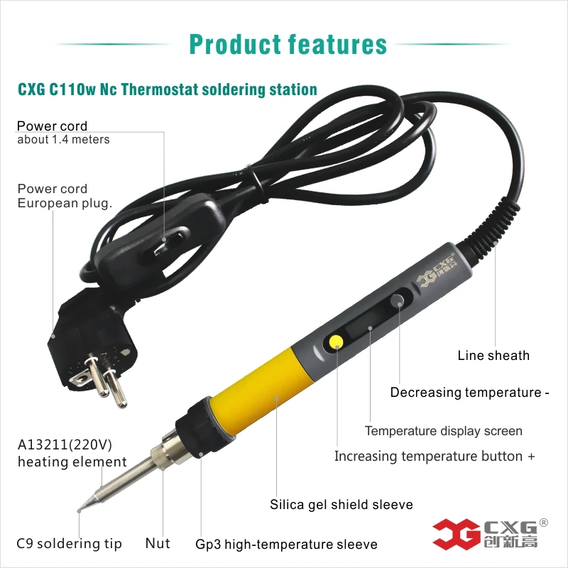 Electric Soldering iron 110W CXG LCD Adjustable Temperature EU plug Welding Solder Station Heat Pencil Soldering iron (11)