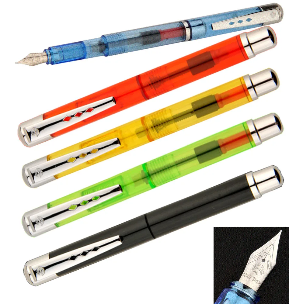 Set of Fountain pen EF Nib + 6 ink cartridges + transparent plastic Box