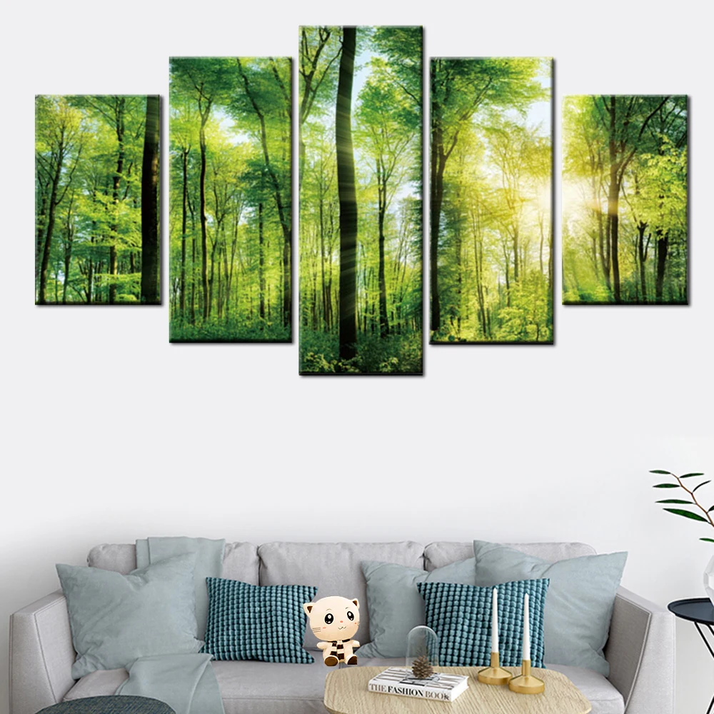 5-panel-canvas-painting-sunlight-green-tree-forest-landscape-poster-modular-picture-wall-art-bedroom-living (4)