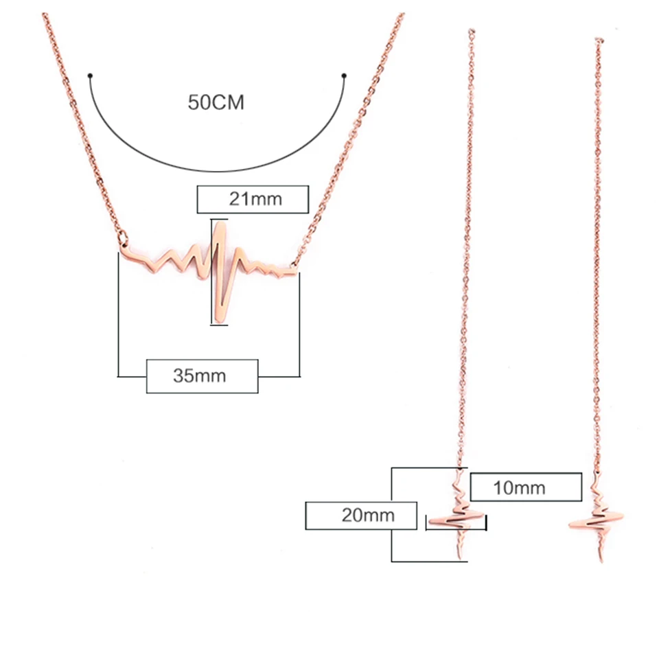 RIR розовое золото детское настроение сердцебиение ожерелье из нержавеющей стали фактическая кардиограмма ювелирный набор Шарм осмысленный медсестры Выпускной подарок