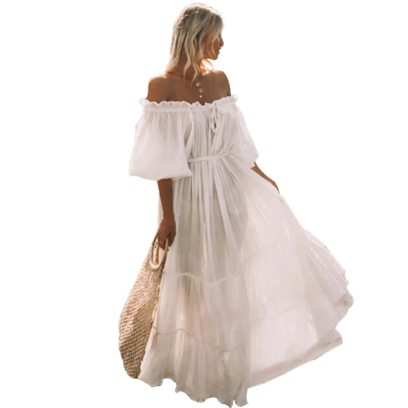 plus size white boho maxi dress