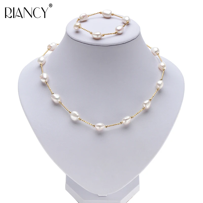 

Fashion Pearl Jewelry sets Baroque Natural Freshwater Pearl Necklace bracelets 925 Sterling Silver Jewelry Sets For Women gift