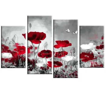 

Red poppy abstract diamond painting cross stitch kits full square drill diamond embroidery rhinestones diamand painting 4pcs set