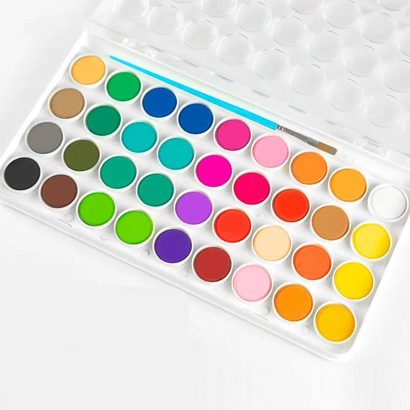 

16/28/36 Colors Portable Plastic Box Travel Solid Watercolor Paper Paints Set For Kids Cake Art Supplies Diy Stationery Anime