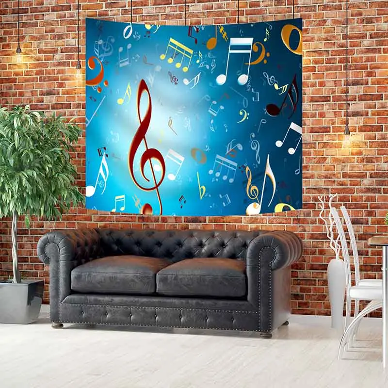 

Tapestry Happy Musical Print Hippie Romance Tea Decorative Bed Cover Tablecloth Art Wallcovering 150x130cm