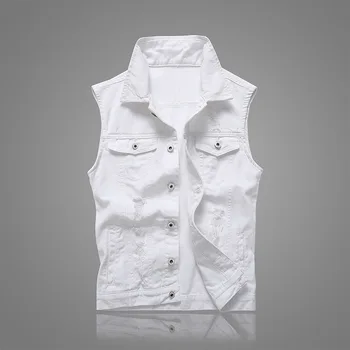

BO 2020 new slim men's denim vest fashion casual hole solid color denim vest