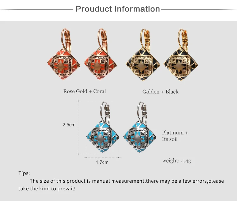 Горячая новинка Модные Винтажные эмалированные Геометрические Квадратные висячие серьги серебристого и золотистого цвета с цветочным орнаментом этнические серьги для женщин