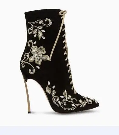

2019 Spring sexy high heel cross-tied stilettos pointed toe thin heel women shoes casual&dress shoes with embroidery black