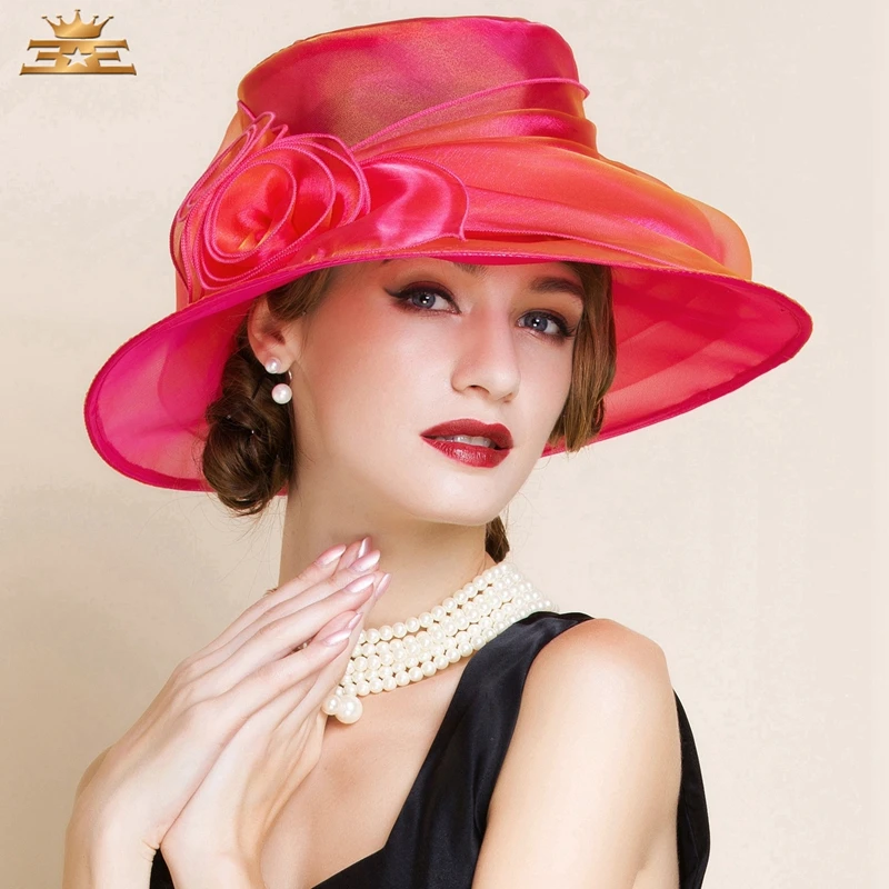 Lady Summer Red Organza Hat Women Elegant Flower Wide Brim Kentucky ...