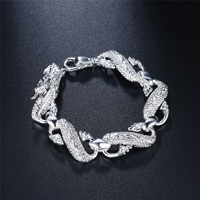 DOTEFFIL 925 Sterling Silver Bracelet Bangle Cuff Man Women Dragon Bracelet Fine Jewelry Party Christmas Gift