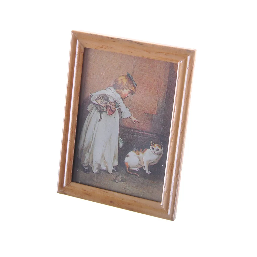 Modelo De Resina Casa De Munecas Marco Chica Y Mural De Gato