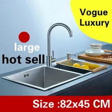 Квартира кухня ручная раковина двойной паз сделать блюда 304 из нержавеющей стали vogue Горячая большой 82x45 см
