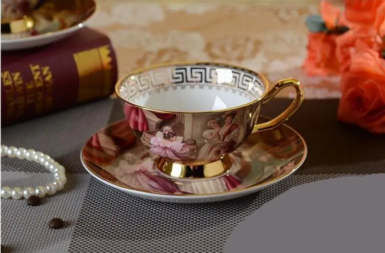 180 мл винтажная королевская керамическая чайная чашка с блюдцем позолоченный дизайн «масляная живопись» кофейные чайные чашки