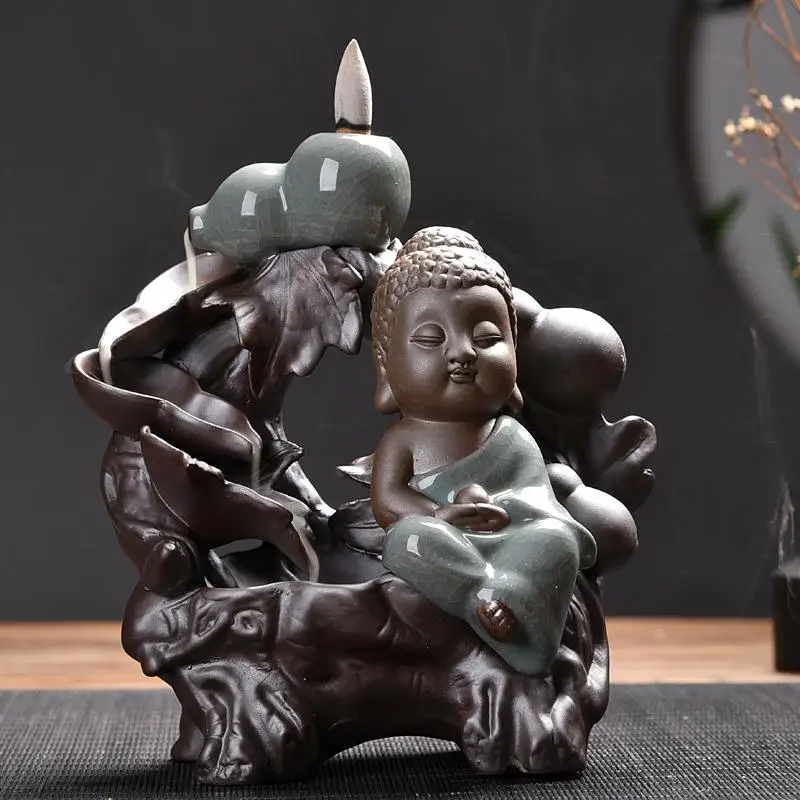 

New Style Buddha Backflow Incense Burner Porcelain Crafts Smoke Waterfall Incense Holder Aromatherapy Office Table Home Decor
