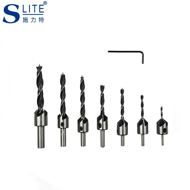 Slite 22PC Wood Screw Sharpening Knives Lapping Machine 7 Sets Of Woodworking Drill Bit Taper Hole Drilling Slite 22PC Wood Screw Sharpening Knives Lapping Machine 7 Sets Of Woodworking Drill Bit Taper Hole Drilling