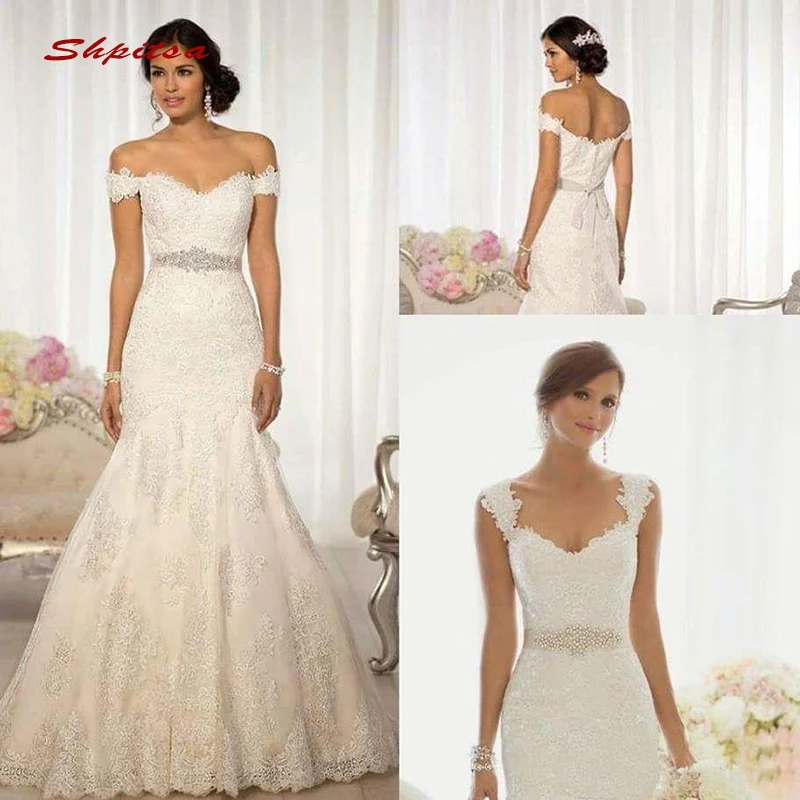 Lace Mermaid Wedding Dresses Tulle Plus Size Off Shoulder Bride Bridal ...