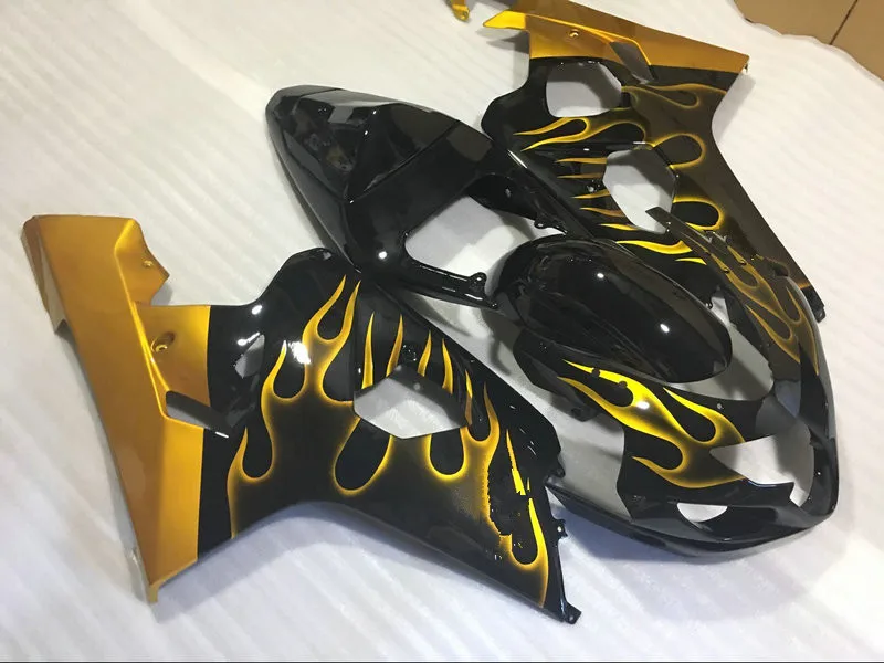 Мотоцикл обтекатель комплект для SUZUKI GSXR600 750 K4 04 05 R 600 GSXR750 2004 2005 Золотой Пламя Черный Обтекатели+ подарки SG36