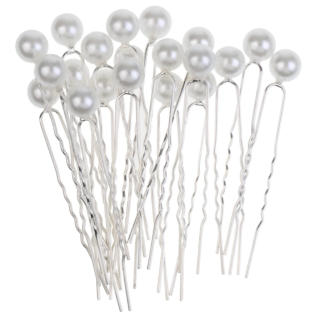 

20 Pieces Pearl U-shaped Clips Pins Bridesmaid Gift Hair dressing Stylist Tool Wedding Bridal Pearl Flower Crystal Hair Clip