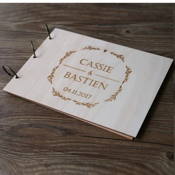 

Personalized Rustic Guestbook,Wreath Design Wooden Wedding GuestBook,Bridal and Groom Photo Album Custom Name Wedding Decoration