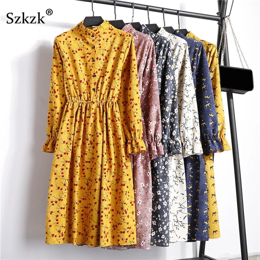 

Szkzk Boho Print Midi Dress Women Clothes 2019 Summer Casual Loose Floral Dress Button Elastic Waist Black White Beach Dresses