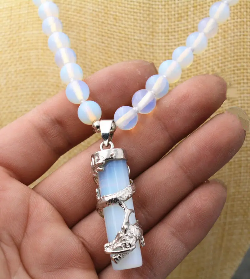 

Dragon Healing Chakra Reiki Opal Opalite Stone Pendant Necklace 18 WW