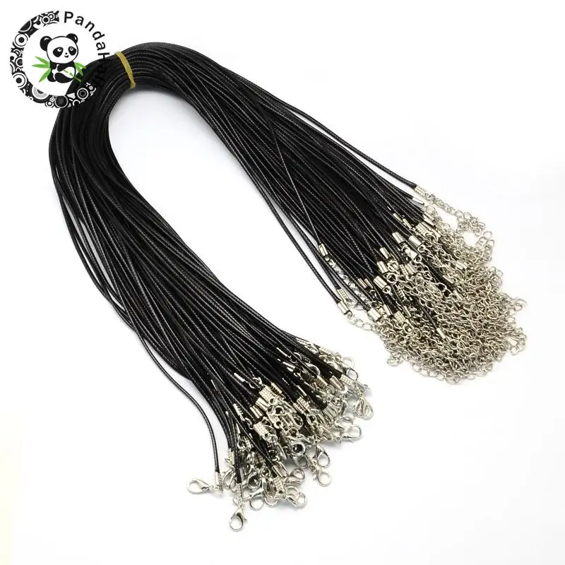 

100Strands Black Waxed Cord Necklace Making with Iron Findings for Jewelry Making DIY Accessories Size: about 17" long,1.5mm/2mm