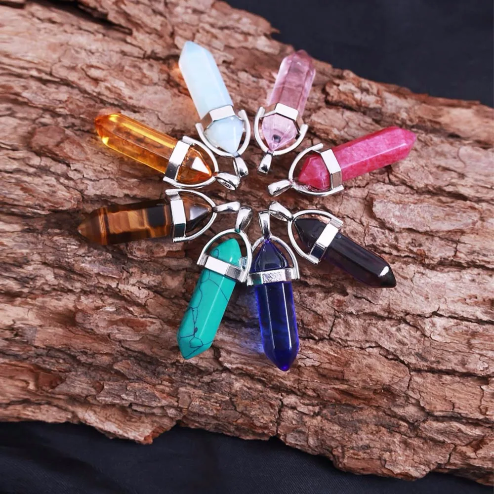 10 шт Разноцветные пуля Природный камень кулоны для ожерелий кварцевые хрустальные маятники подвески для бижутерии, материал для рукоделия