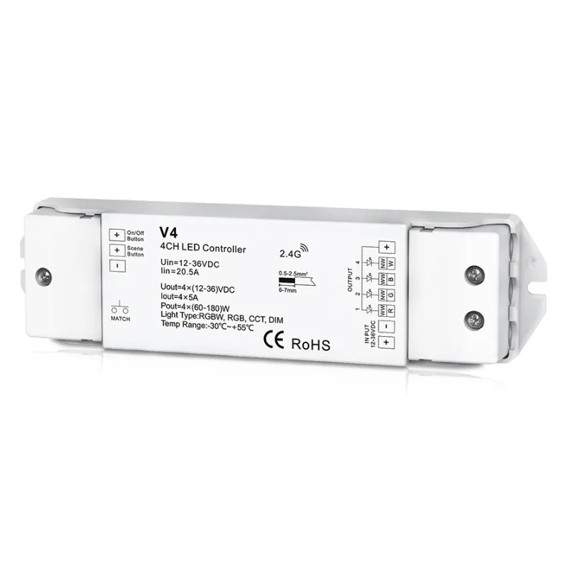 Светодиодный rgbw светодиодные ленты контроллер 2,4 г RF пульт дистанционного управления Беспроводной 12V для светодиодной ленты rgbw контроллер RT9 4 зоны контроля с V4 4CH* 5A приемник