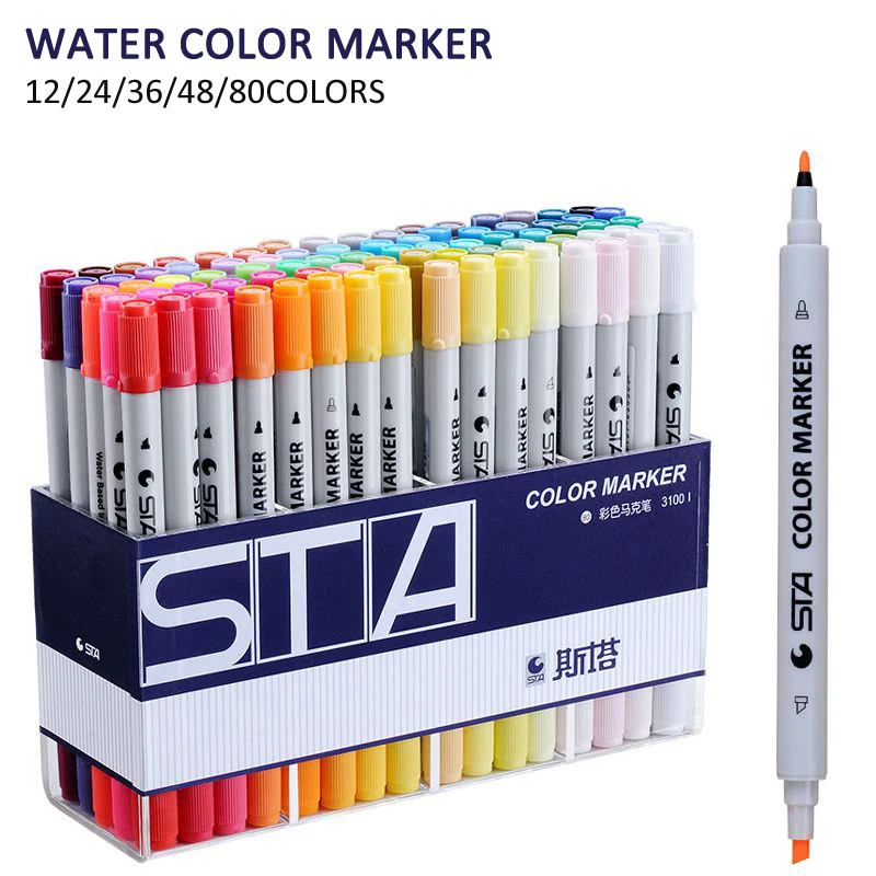 

12-80 STA Watercolor Art marker Dual brush pen twin marker set Water Based Ink Sketch Marker Pen For Drawing Manga Art Supplier