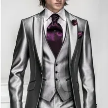 Высокое качество, на одной пуговице, Серебро Жених Смокинги друзей жениха Для мужчин свадебные костюмы для выпускного индивидуальный заказ(куртка+ брюки+ жилет+ галстук-бабочка) K: 289