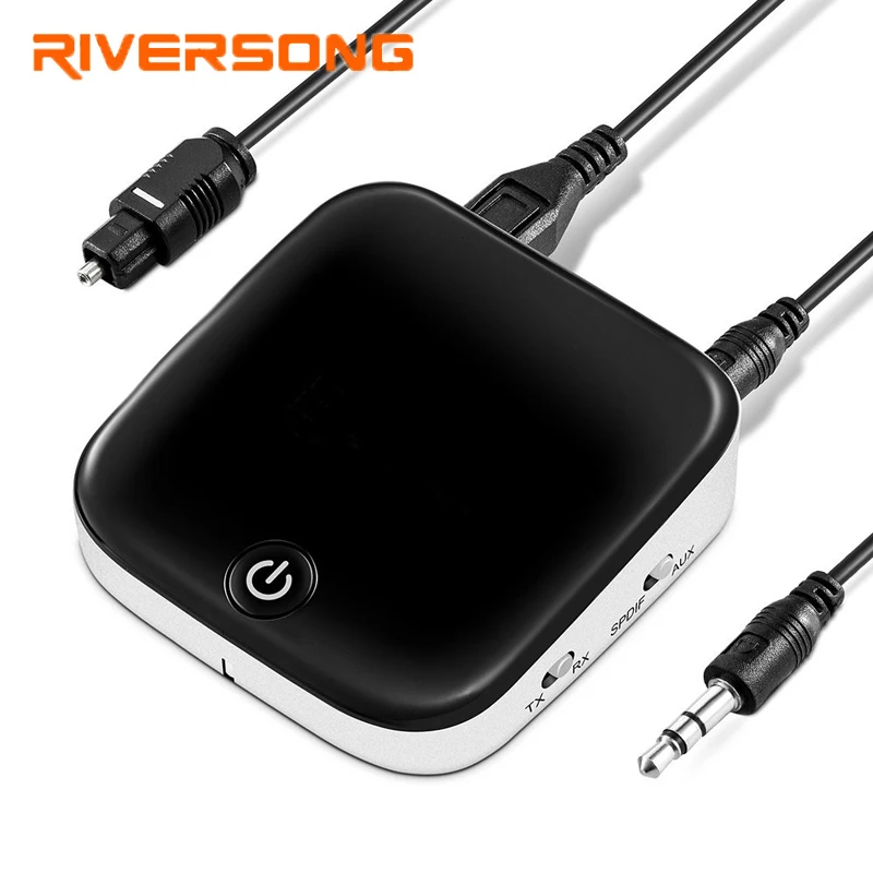 

RIVERSONG Bluetooth Transmitter Receiver Wireless Stereo Audio Adapter aptX Low Latency Pair 2 bluetooth Earhone At Once 12Hours