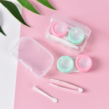

1set Plastic Contact Lens Box Holder Small Mini Tweezer Stick Eyewear Bag Container Contact Lenses Soak Stora Random Color