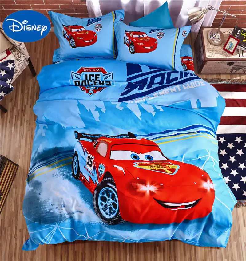 

Blue Disney Lightning McQueen Car Covers Bedding Sets Boys Bedspreads Polyester Woven Bedroom Decor Single Twin Full Queen Size