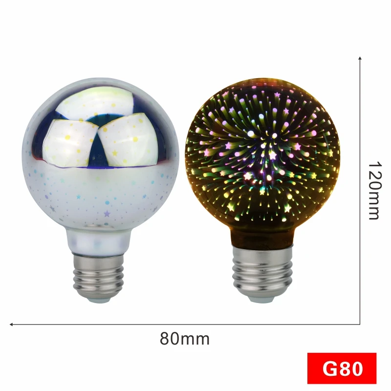 3D Светодиодная лампа, Звездный фейерверк E27, винтажный ночной Светильник Эдисона 220 В, 230 В, A60, ST64, G80, G95, G125, новинка для праздника, декоративный светильник ing - Испускаемый цвет: G80