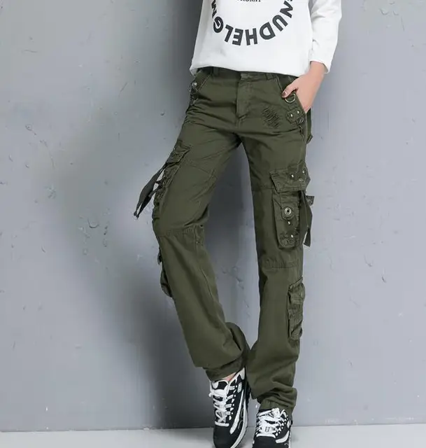 New Women's Autumn winter Pants Army Green military cotton cargo pants