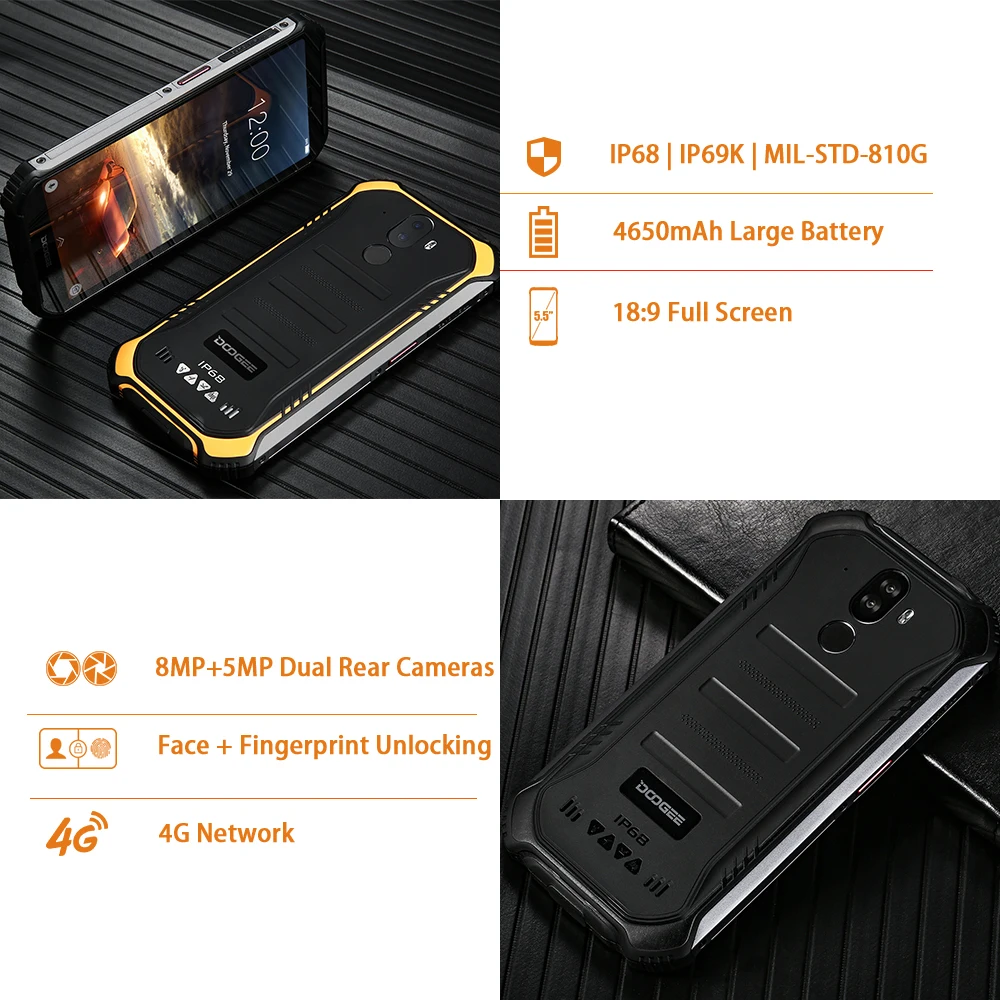 DOOGEE S40 IP68 IP69K Мобильный телефон 5,5 дюймов дисплей 4650 мАч MT6739 четырехъядерный 3 ГБ ОЗУ 32 Гб ПЗУ Android 9,1 8.0MP камера 4G сеть