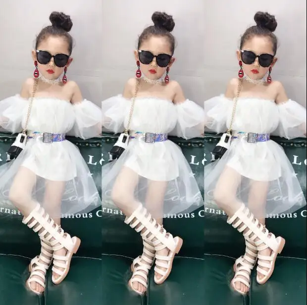 Г. Корейский стиль, платье с оборками и поясом для девочек, модные летние фатиновые платья принцессы для девочек от 3 до 8 лет, B867