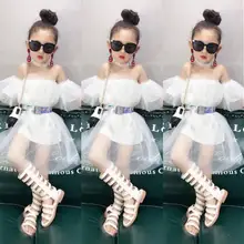 Г. Корейский стиль, платье с оборками и поясом для девочек, модные летние фатиновые платья принцессы для девочек от 3 до 8 лет, B867