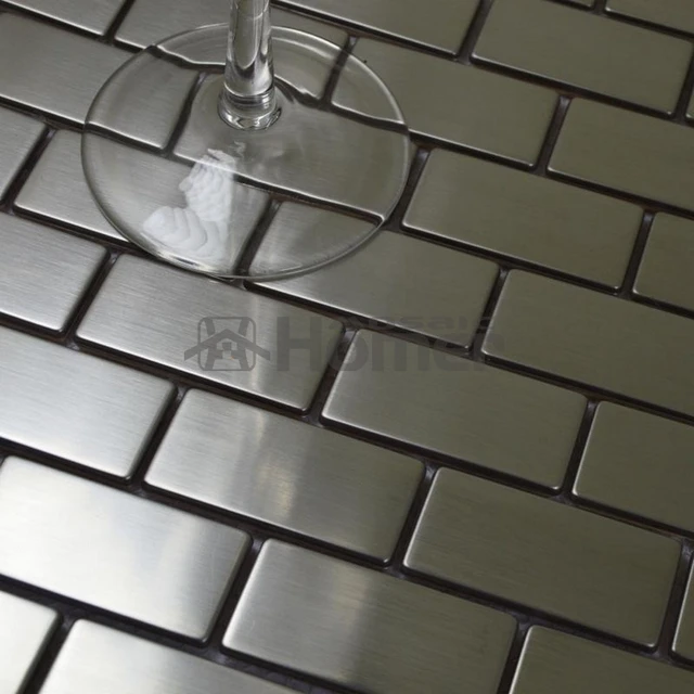 Silver drawbench stainless steel mosaic tiles brick wall backsplash