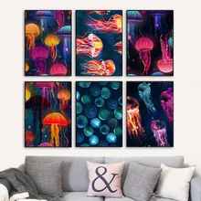 Color Jellyfish Ocean Animal Wall Art Canvas Painting Nordic Posters And Prints Wall Pictures For Living Room Home Decor
