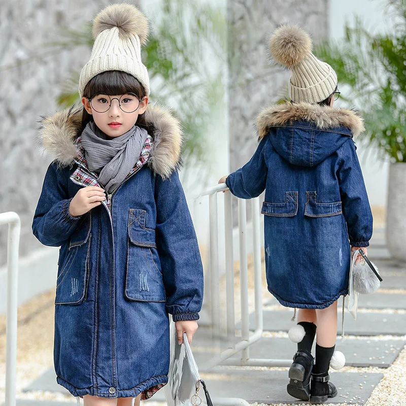 girls winter jackets and coats 2018 new kids winter jacets hooded denim coat thicken warm cotton padded jackets for girls 5-11T цена girls winter jackets and coats 2018 new kids winter jacets hooded denim coat thicken warm cotton padded jackets for girls 5-11T цены онлайн