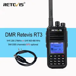 DMR радио Retevis RT3 Цифровой Walkie Talkie VHF (или UHF) 5 Вт (gps) VOX зашифрованные двусторонней радиосвязи радиолюбителей Амадор трансивер + кабель