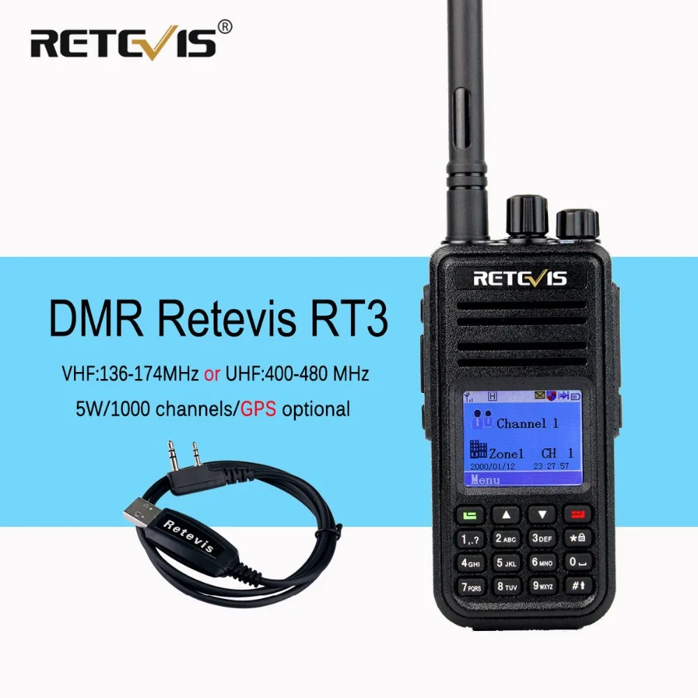 

DMR Radio Retevis RT3 Digital Walkie Talkie VHF(or UHF) 5W (GPS) VOX Encrypted Two Way Radio Ham Radio Amador Transceiver+Cable