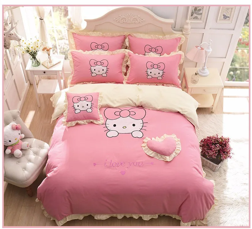 Hello Kitty 100 Cotton Minion Bedding Sets Kids Pink Bedspreads