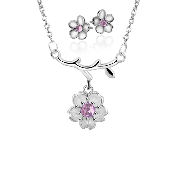 ZRHUA высокое качество 925 пробы серебряные крутые Элегантные Ювелирные наборы для женщин кулон ожерелье серьги, кольцо, браслет подарки с цветами