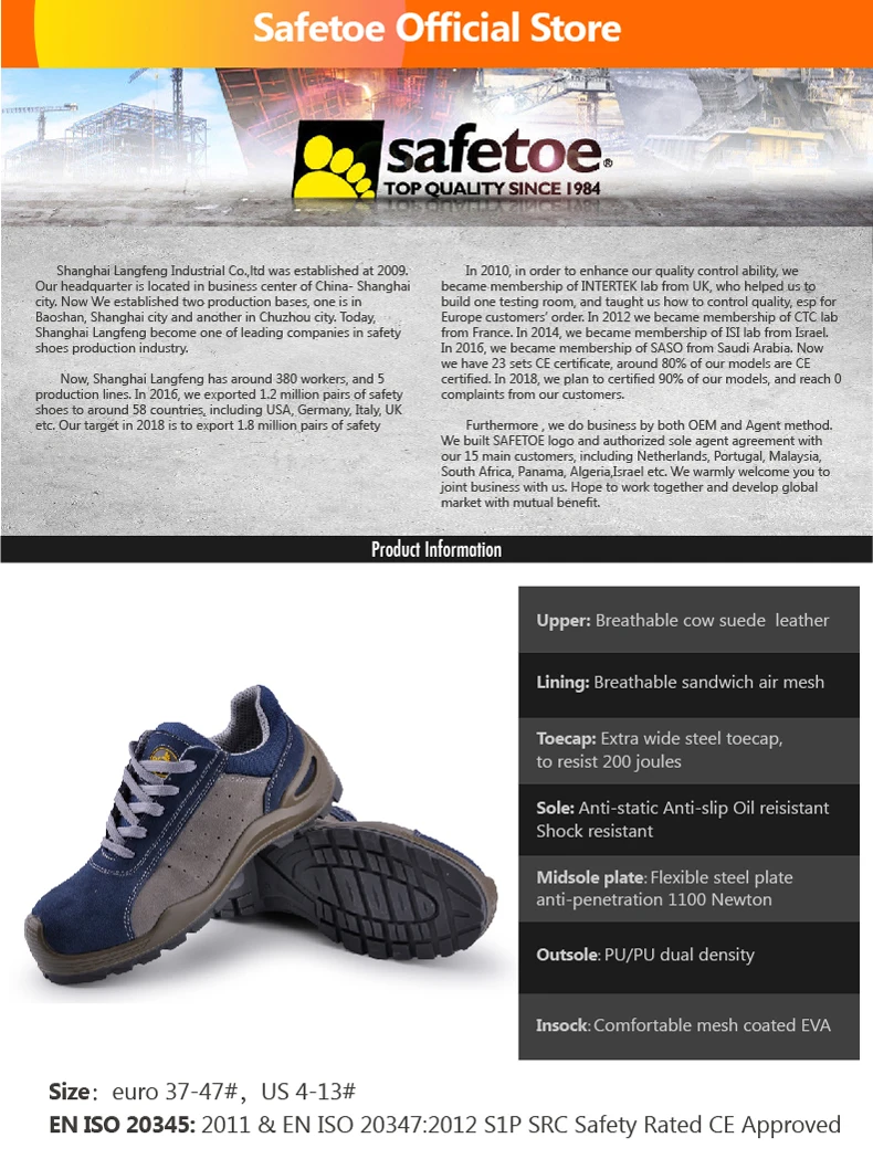 UK Safetoe Mens Safety Shoes Work Boots Trainers Cow Leather Steel Toe Size 6-12